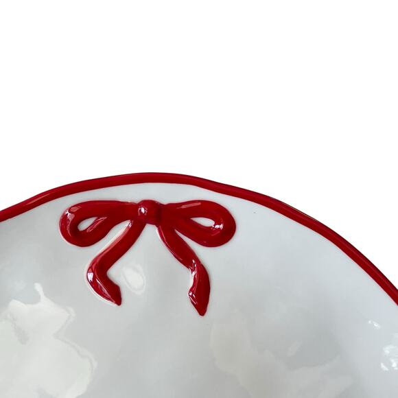 Hand Painted Coquette Red Bow Dinner Plates 10.25in White Ceramic Set of 4 NEW - Picture 3 of 13